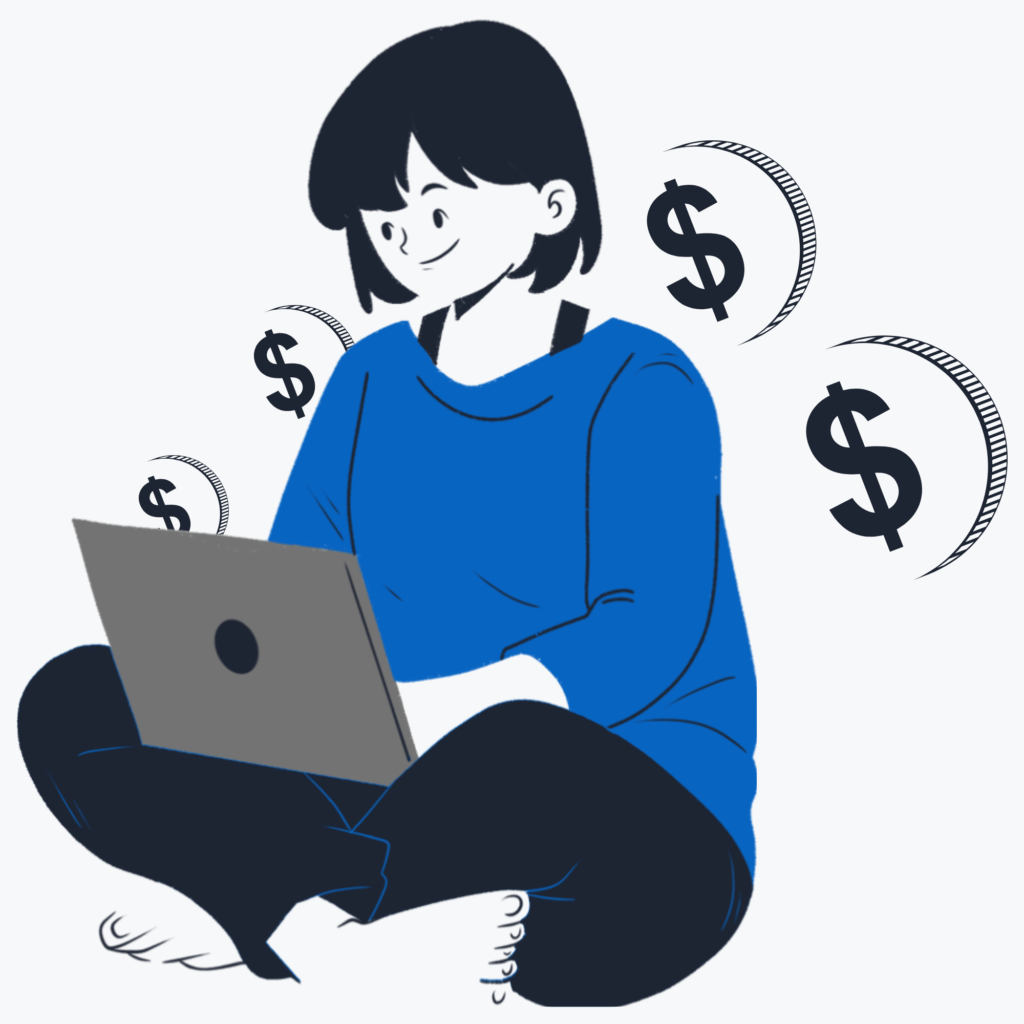Uma aluna sentada estudando os cursos da Fábrica Inteligente e aprendendo a criar negócios lucrativos na engenharia e na indústria.