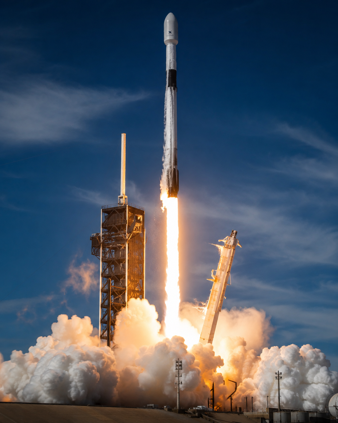 Foguete Falcon 9 sendo lançado pela engenharia aeroespacial da SpaceX.